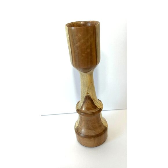 Hand Turned Handcrafted Candle Stick Holder Mixed Wood Olive Wood - Picture 5 of 12